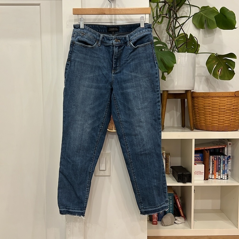 Talbots flawless five pocket jeans with gently distressed ankle